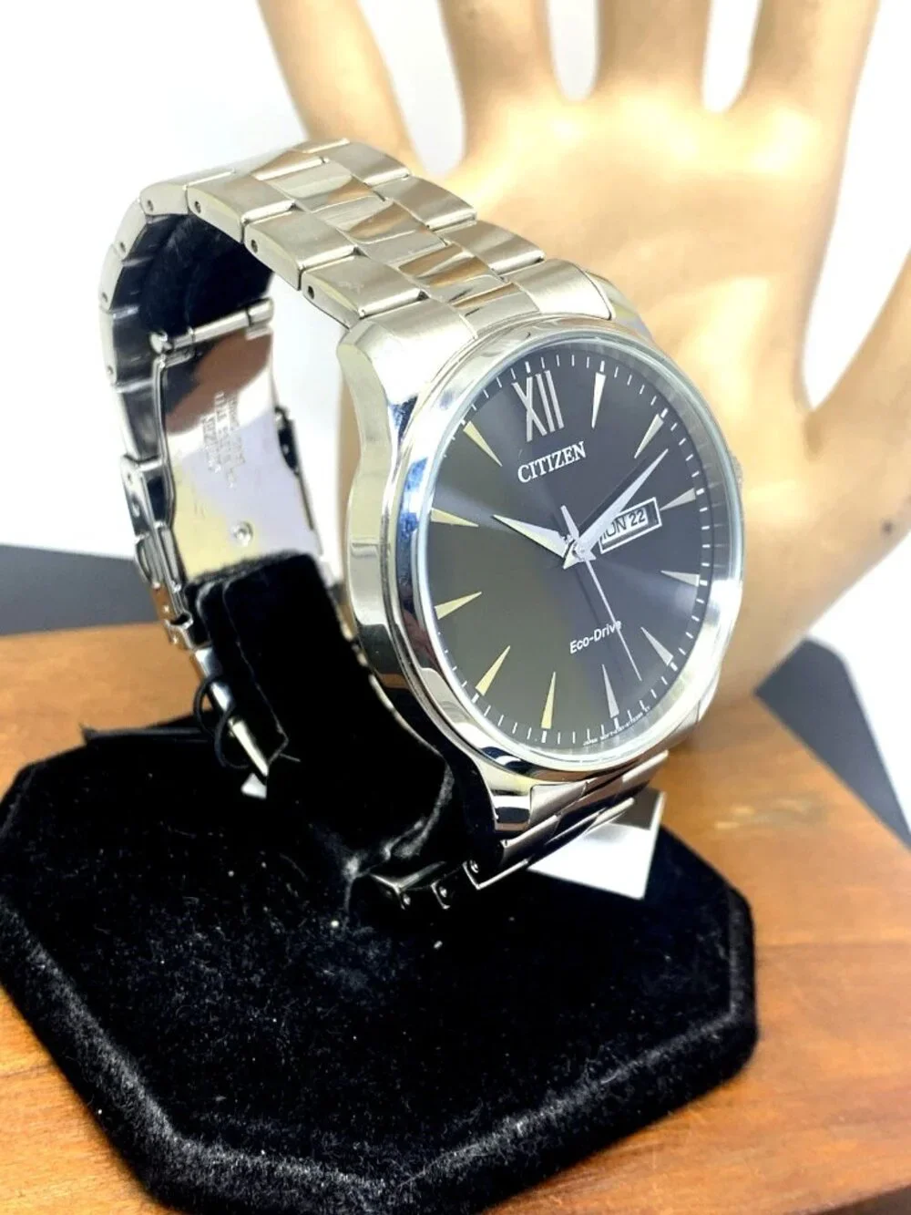 Citizen Men's Watch BM8551-54E Eco Drive Black Dial Day Date Silver Steel 42mm
